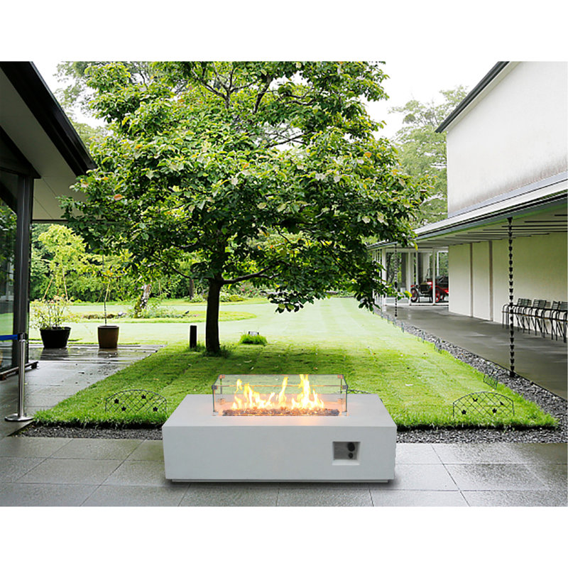 52 Inch Outdoor Concrete Propane gas rectangle Fire Pit table in Antique white color