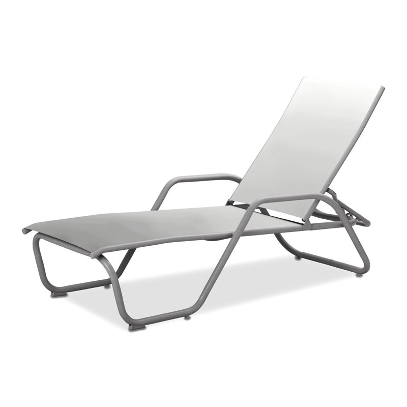 Outdoor Rust-Resistant Metal Chaise Lounge, White 6D Sunbrella®, Textured Desert