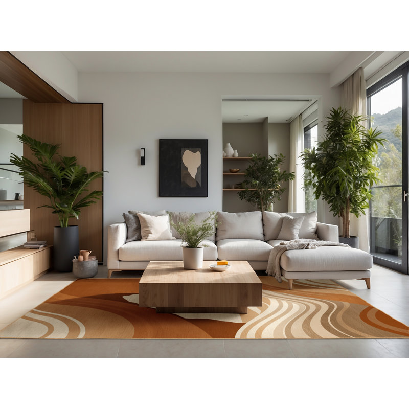 Soft Plush Garrett Cabo San Lucas Arch Contemporary Ombre Area Rug in Brown – LightBrown Binding, 5x8