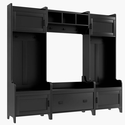 Taneiqua Hall Tree 78.7'' Wide with Bench 4-in-1 hall tree a hanging entrance shelf, a storage rack, 7 hangers and 4 lockers