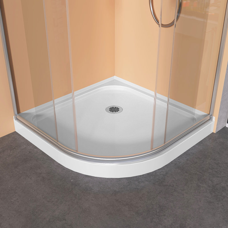 Acrylic Shower Pan 36" W X 36" D Sector Round Shower Base Corner Drain RV Shower Tray in Glossy White