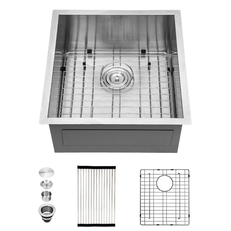 Évier de cuisine encastré à simple cuve en acier inoxydable de calibre 16 19 x 20 9 pouces avec fonction d'insonorisation et coins arrondis pour faciliter le nettoyage