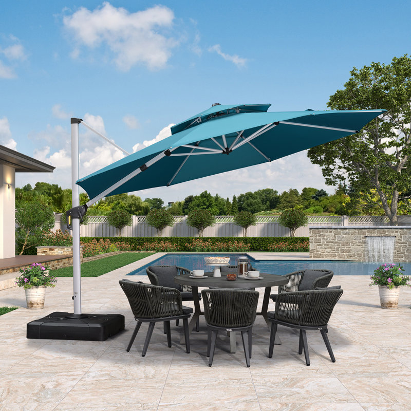 Parasol extérieur Legend avec base, H 108 po x l 144 po x P 144 po, Bleu marine