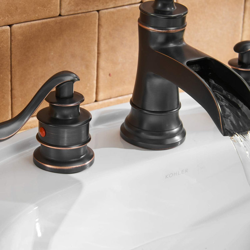 SoftStream Waterfall Oil-Rubbed Bronze Widespread 3-Hole, 2-Handle Bathroom Sink Faucet With Drain Assembly