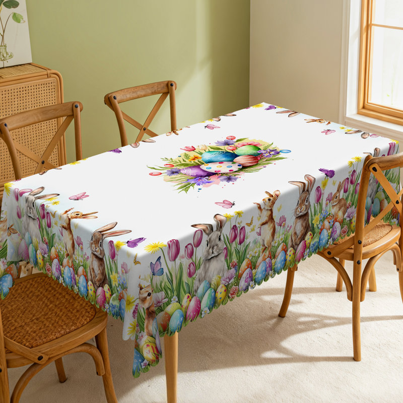 Easter Tablecloth Dreamy Eggs and Tulips Design Rectangular Washable Table Cover Perfect for Indoor Dining and Family Party Decorations