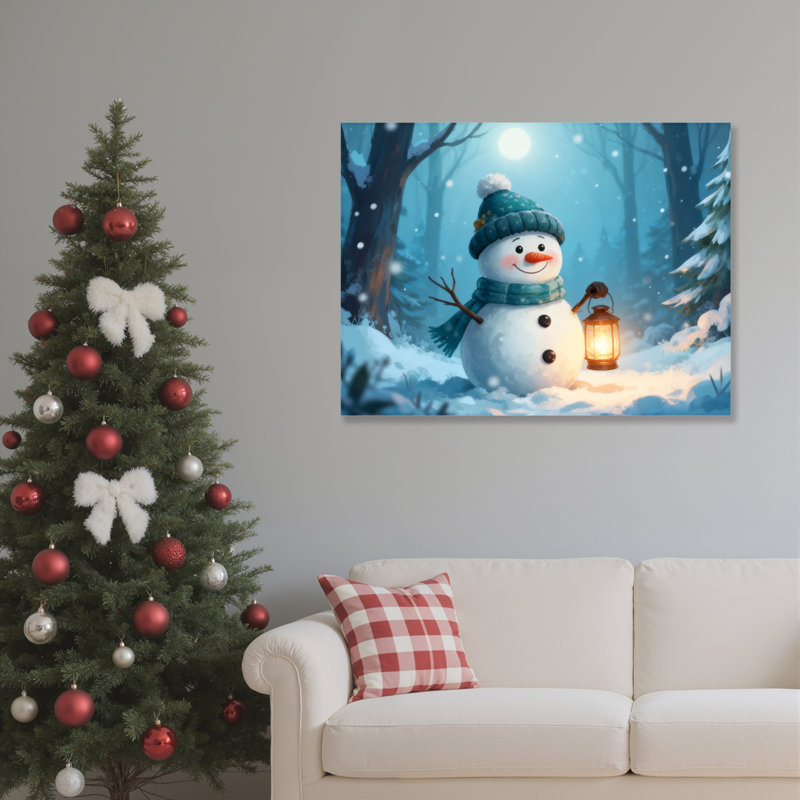 «Snowman Winter Forest», art mural sur toile, H 12 po x l 18 po
