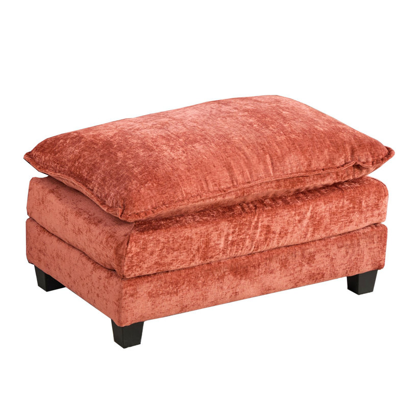 Glam Ottoman With Luxurious Velvet And Plush Cushion, Orange