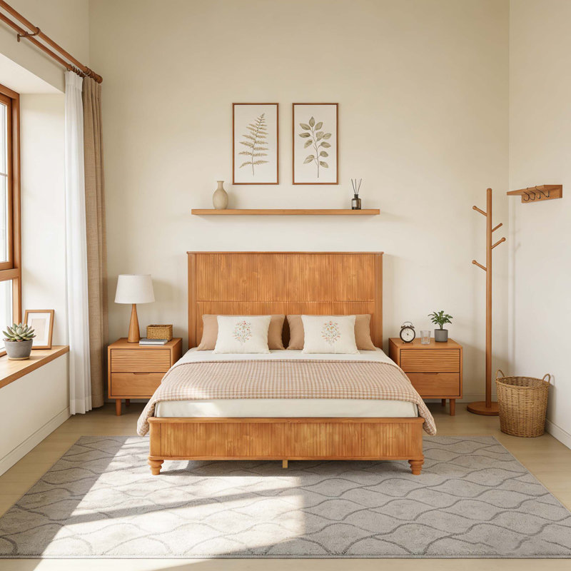 Grand lit plateforme en bois massif