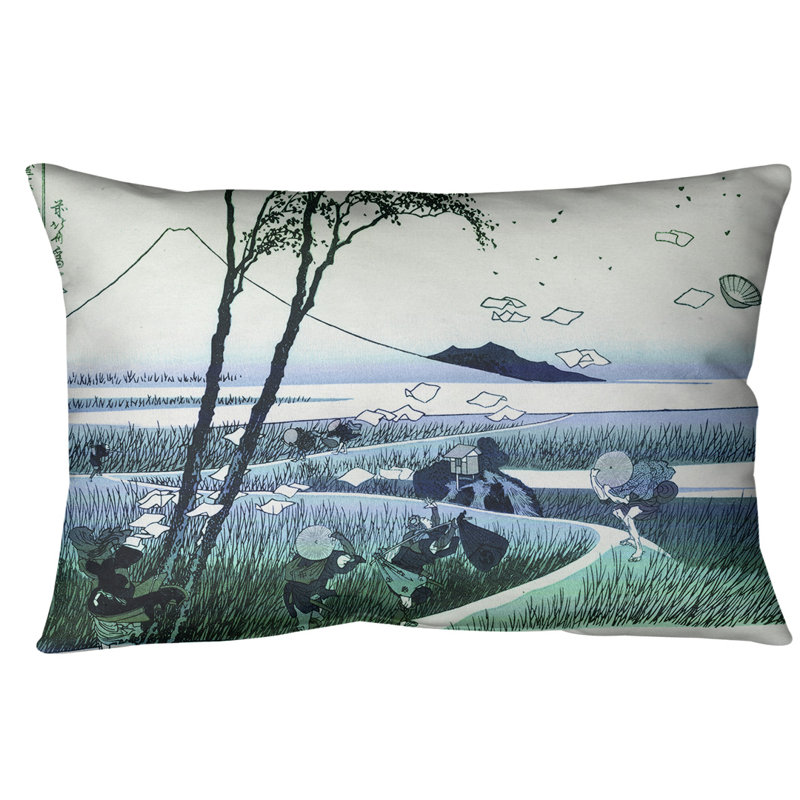 Coussin lombaire Katsushika Hokusai Ejiri dans la province de Suruga, Bleu / vert, Polyester filé