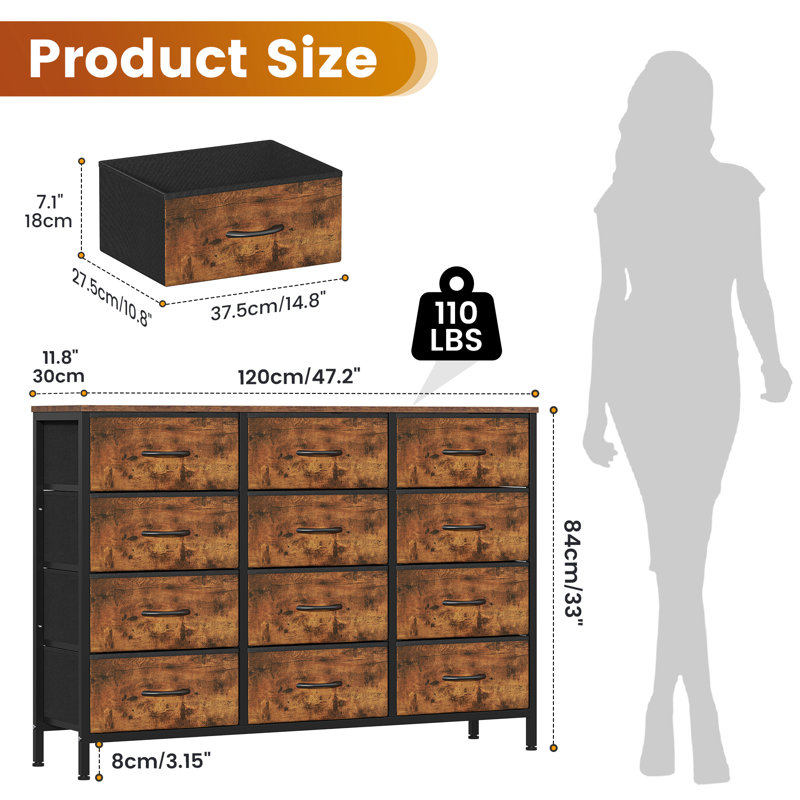 30 cm W Chest of 12 Drawers, Rustic Brown