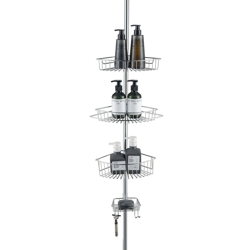 Rustproof Shower Caddy Corner for Bathroom,Bathtub Storage Organizer with Tension Pole, Chrome