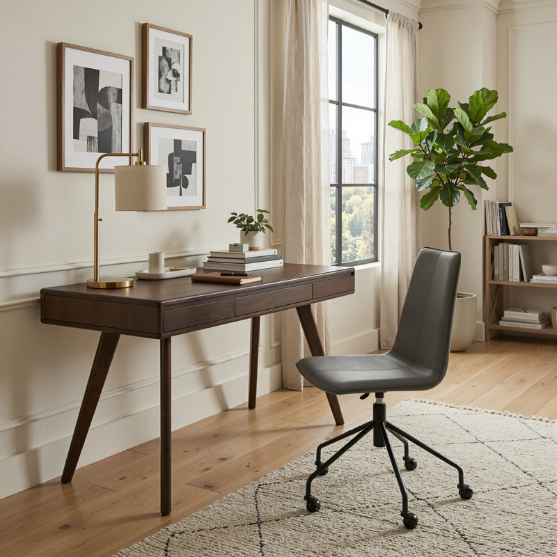 Aspen 22.8" W Faux Leather Armless Swivel Task Chair, Smoke
