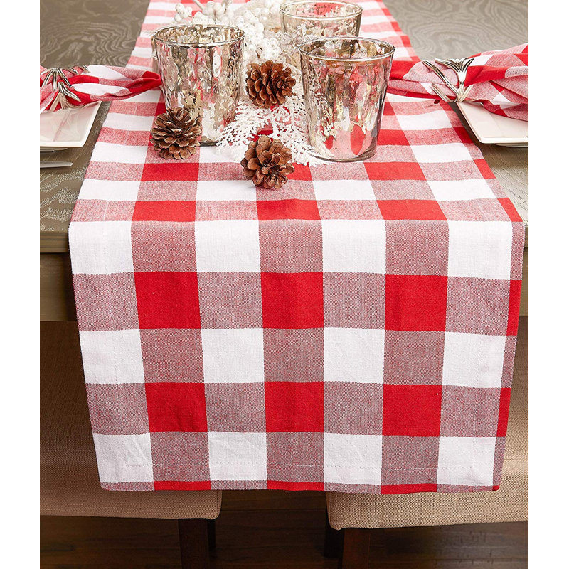 Wolsingham Gingham 100% Cotton Table Runner, 108" L x 14" W, Black