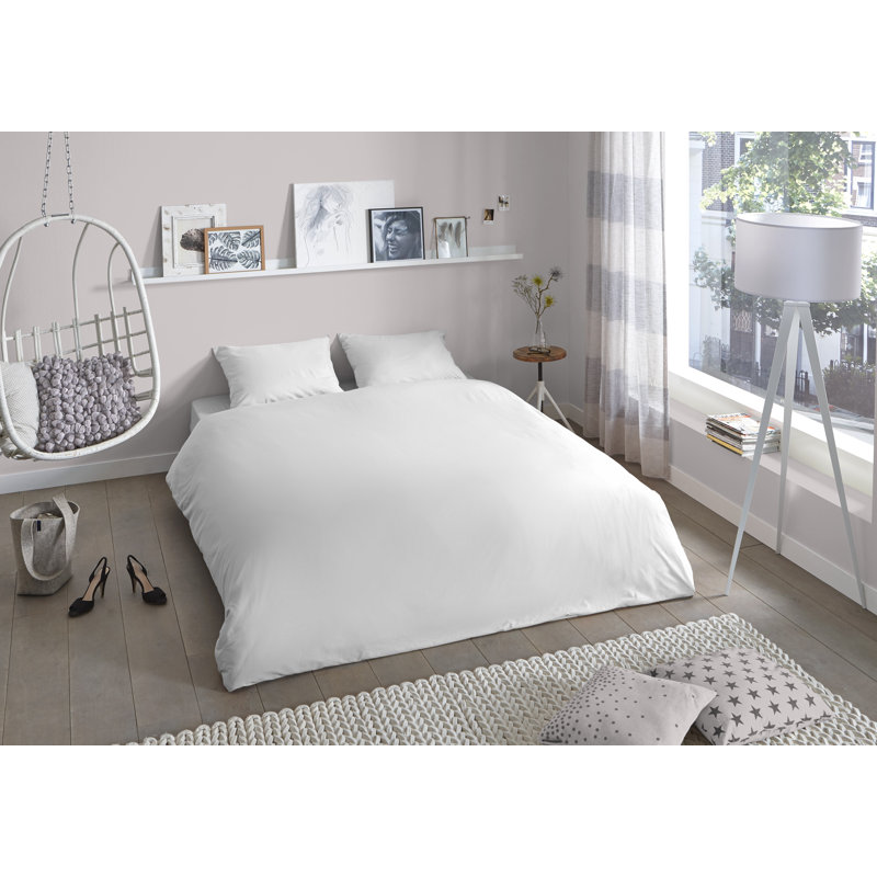 Solid Colour Duvet Cover Set with Pillowcases, 135 x 200cm Duvet Cover + 1 Pillowcase (80 x 80), White