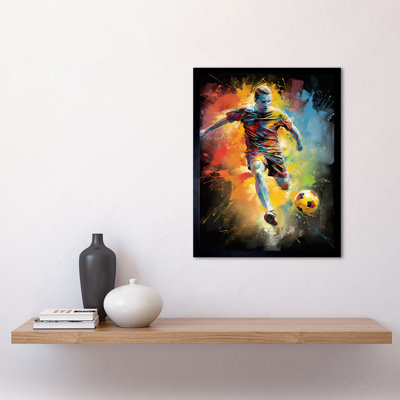 Footballer About to Kick the Ball Vibrant Portrait 1 Piece Single Picture Frame Wall Art