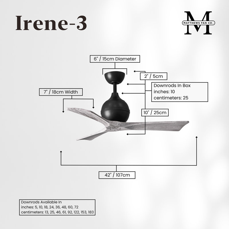 60" Irene Paddle 3 Blade Ceiling Fan, Matte Black, Barn Wood Tone, 42"