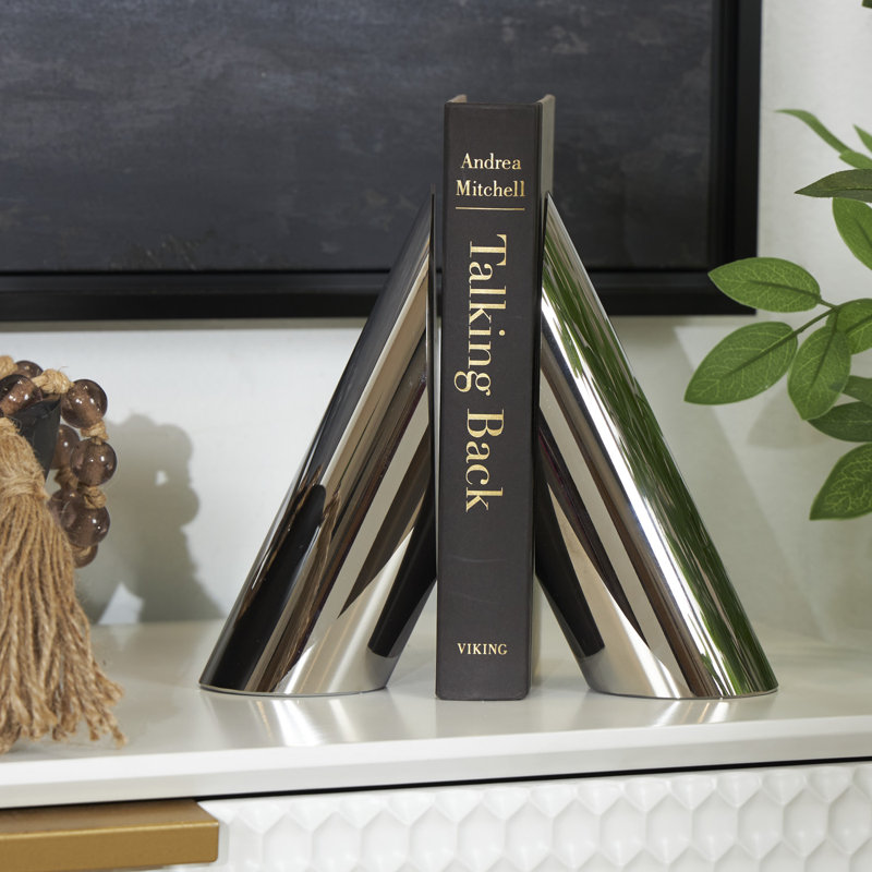 Silver Glass Pyramid Shaped Non-Skid Bookends, Set of 2