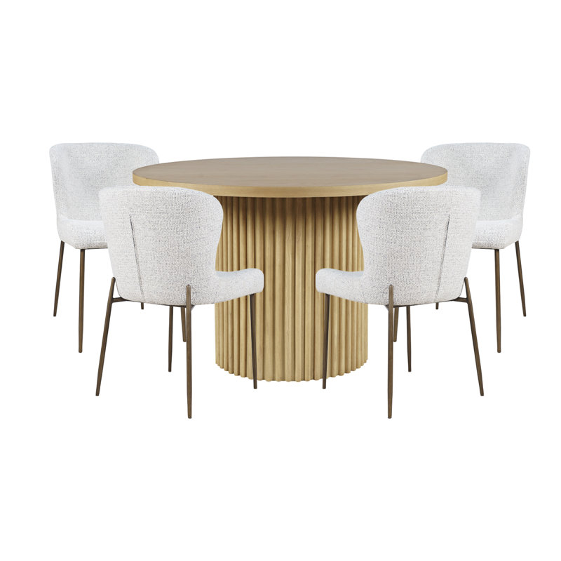 Ensemble de salle à manger cinq pièces rond Mid-Century moderne avec chaises performance rembourrées - naturel, Naturel