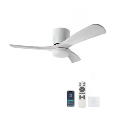 42" Solid Wood Ceiling Fan With Light-Flush Mount, Dc Motor ( Pale White Washed Walnut)