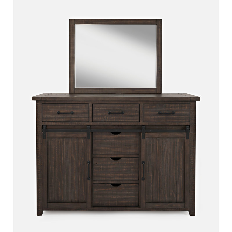 Commode combinée 6 tiroirs en bois massif avec miroir Fairford, Bois de grange brun
