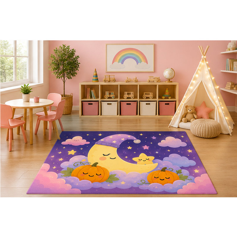 Tapis pour enfant citrouille «Ultra Léger» 5 pi x 7 pi Sleeping Moon Pumpkin