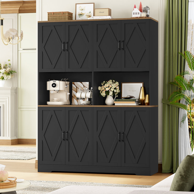 71''H Large Kitchen Pantry, Coffee Bar Cabinet With Microwave Shelf, Black