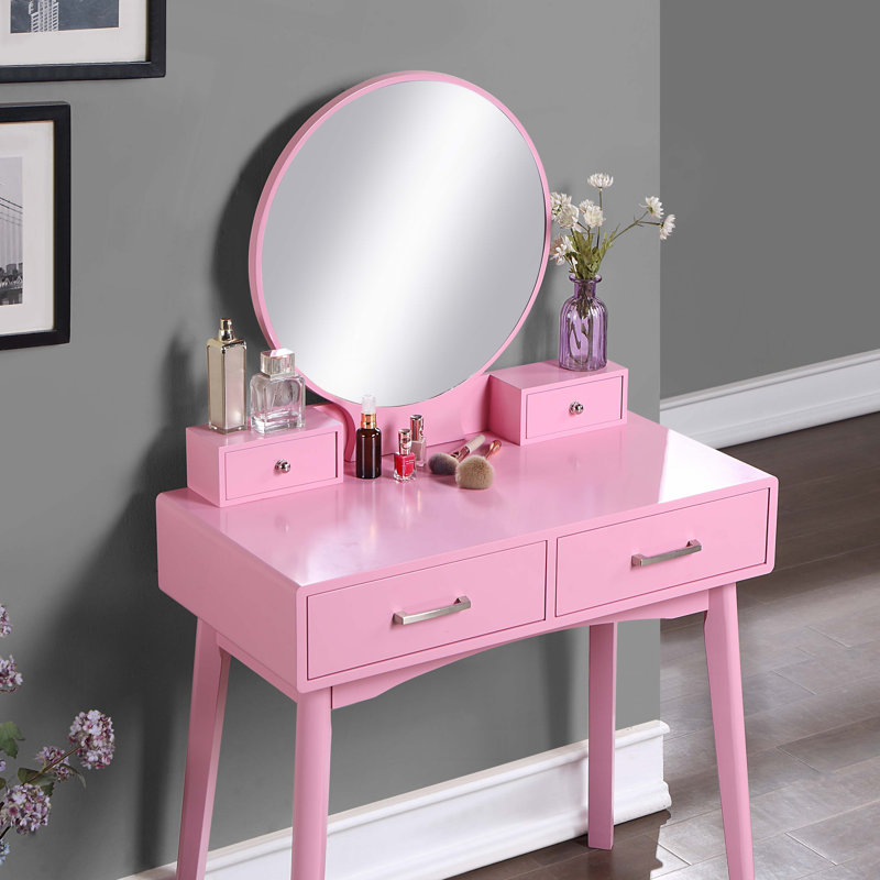 Ensemble coiffeuse et tabouret Liannon, Rose