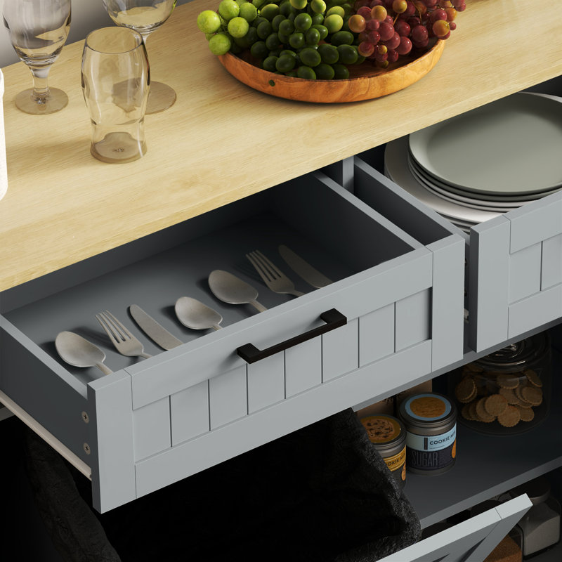 Tilt Out Trash Cabinet, Kitchen Island with 2 Drawers,wood, Gray