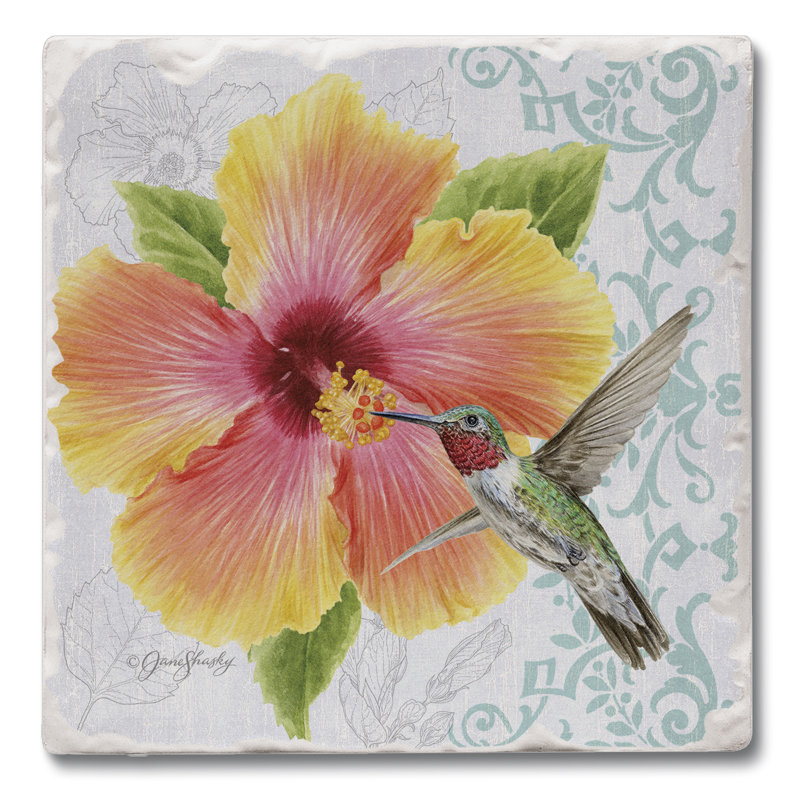 Ensemble de 4 sous-verres en pierre absorbants - Hibiscus