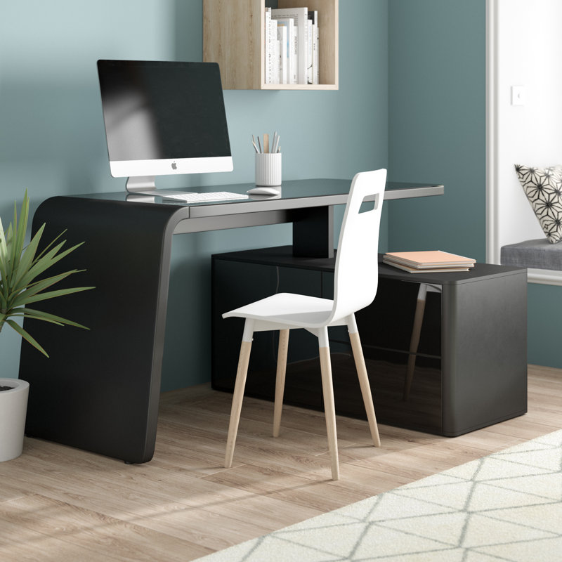 Altus L-Shaped Glass Top, Black/Matte Black