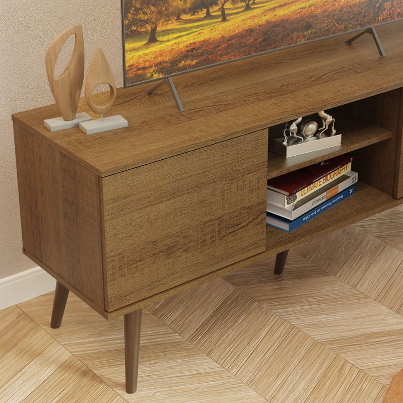 Brynlyn TV Stand Console with 2 Doors and 2 Shelves with Cable Management for 50, 55 Inch Media Storage Media Console Office Entertainment Center Wooden Television Cabinet