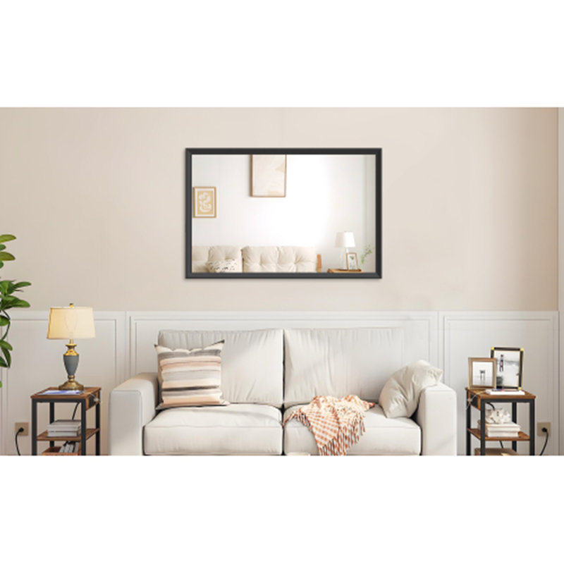 48"x32" Oversized Modern Rectangle Bathroom Mirror with Black Aluminum Frame for Vertical or Horizontal Wall Mounting