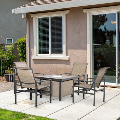 Ensemble de salle à manger 5 pièces pour patio, acier, ensemble de conversation pour l'extérieur, table de salle à manger carrée avec seau à glace intégré, 4 chaises berçantes pour le jardin, la pelouse et la cour