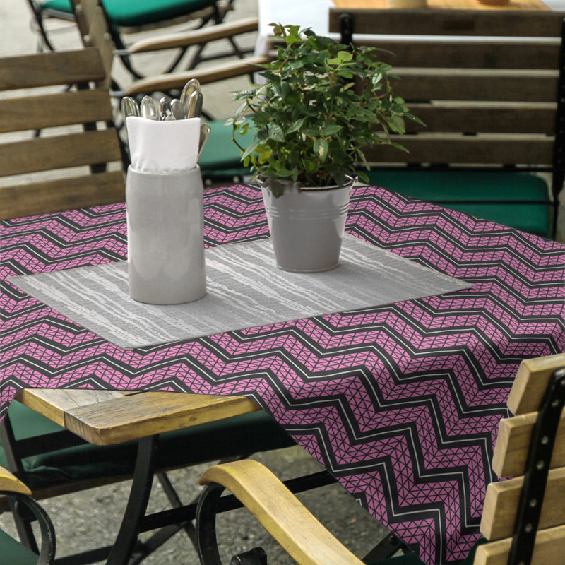 Stephenie Classic Hand Drawn Chevrons Tablecloth, Pink/Black/White