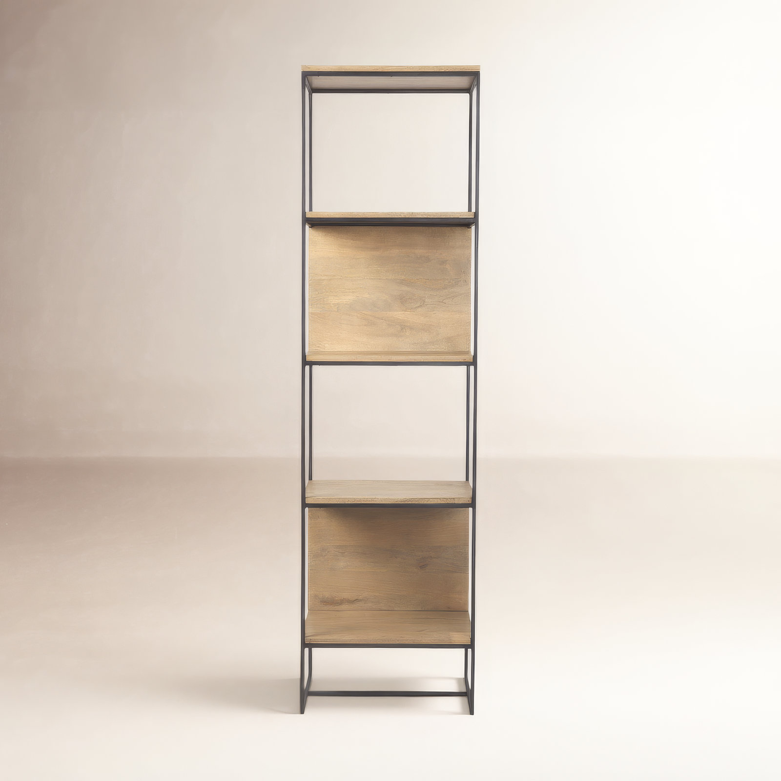 Sagan Narrow Etagere Bookcase, Beige/Black