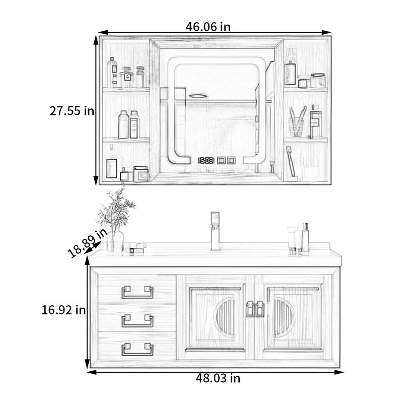 Nouvelle armoire de salle de bain de style chinois