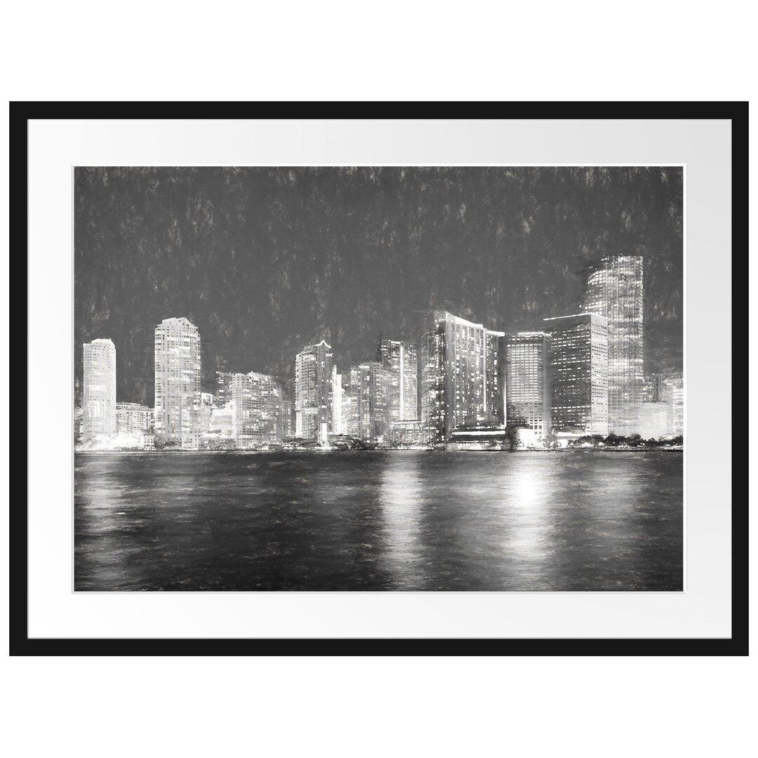 Gerahmtes Papierbild Skyline von Miami Florida