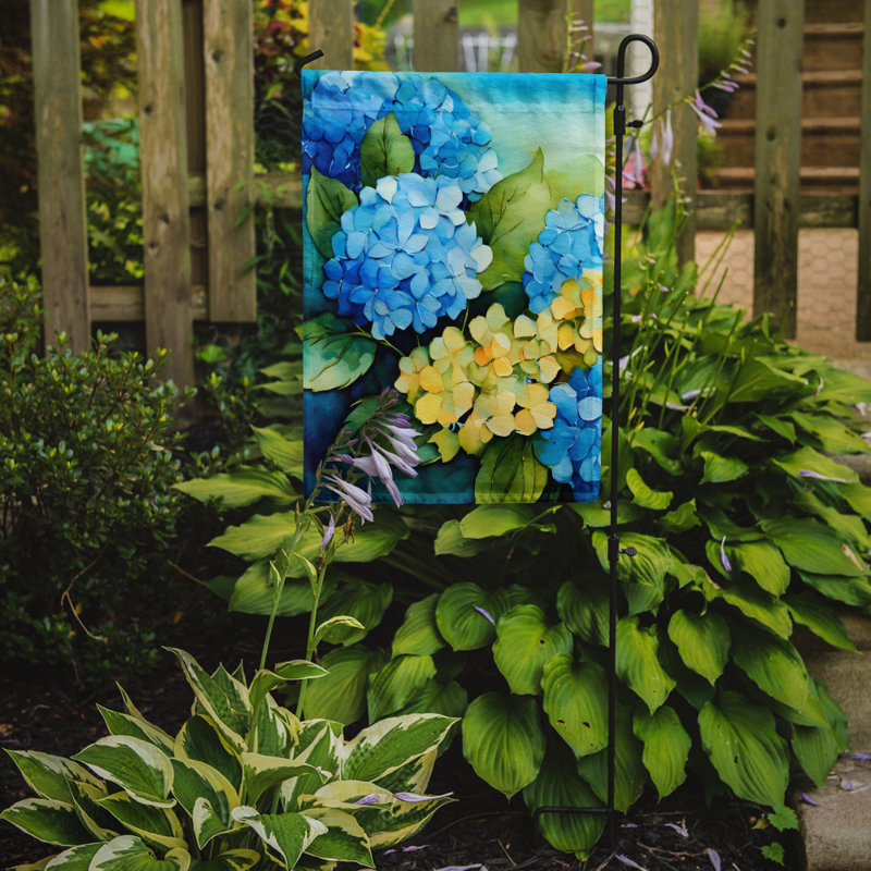 Hortensias dans un drapeau de jardin à l'aquarelle