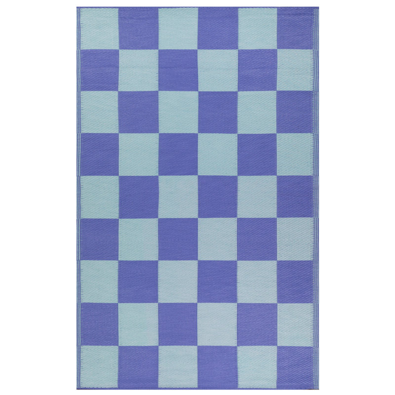 Checkerboard Chequered Flatweave 120cm X 180cm Indoor / Outdoor Area Rug, Blue