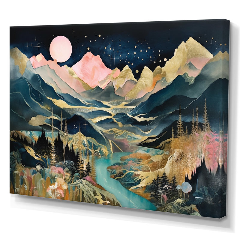 Ruisseau à travers les montagnes - paysages abstraits, art mural, Toile tendue, H 12 po x l 20 po x P 1 po