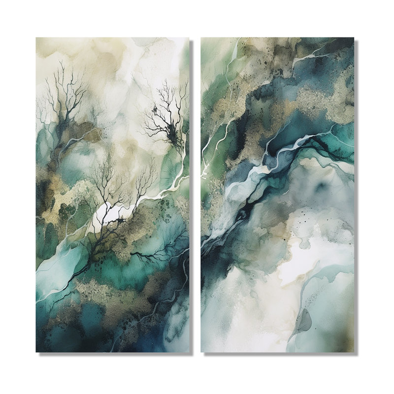 Vert vert bleu marbré Dreamscape I - art mural abstrait géométrique, H 20 po x l 24 po, Toile tendue, Ne s’applique pas