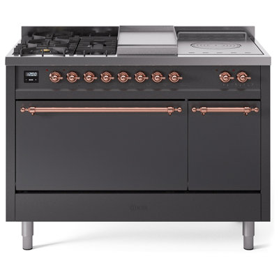 ILVE Nostalgie II, cuisinière à double combustible de 48 po, 5 brûleurs, plaque chauffante, surface de cuisson française