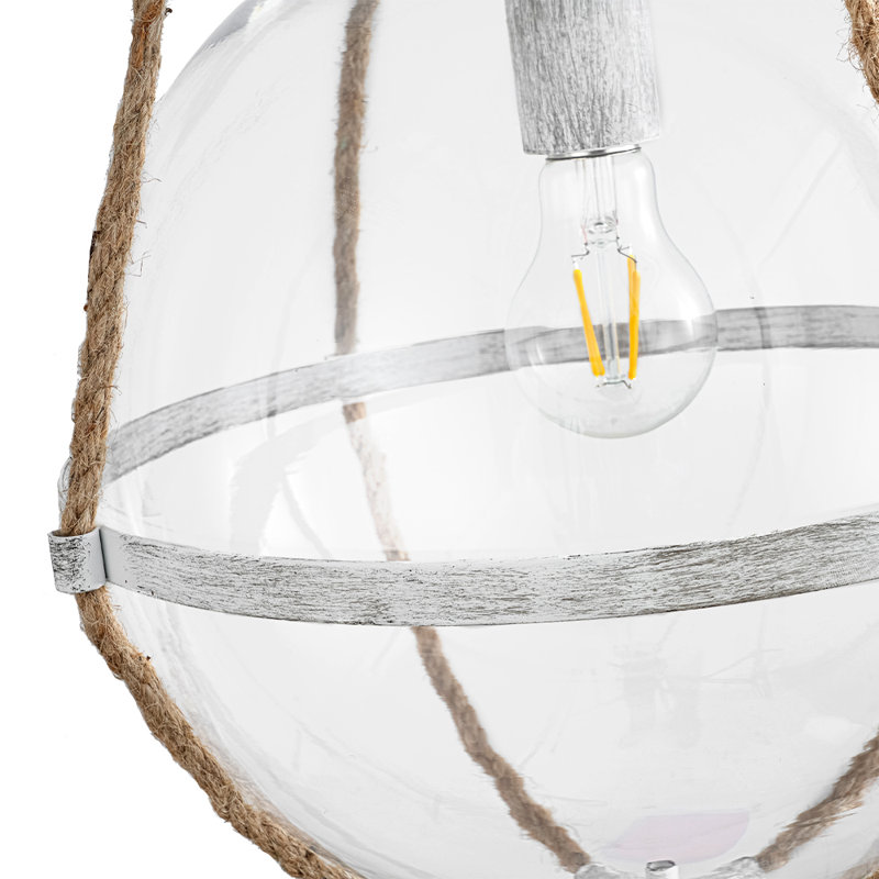 1 - Light Sculptural Coastal Clear Glass Rope Globe Pendant