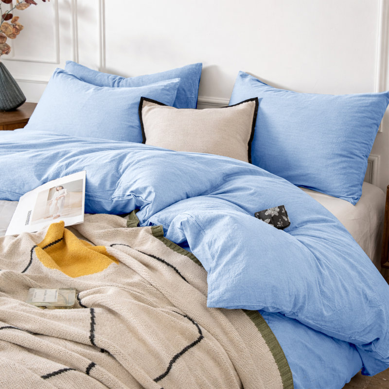 3-Piece Dyed Duvet Cover Set With Pillowcases, Single Duvet Cover + 2 Standard Pillowcases, Light Blue