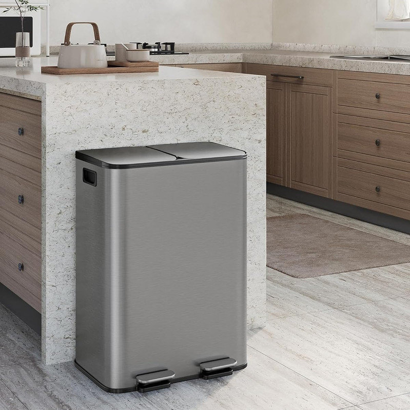 Stainless Steel Step On Kitchen Trash Can, 60.6 L