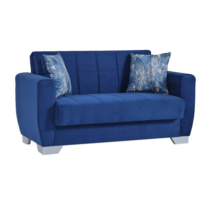 Primenest Nexaro Collection Upholstered Convertible Loveseat With Storage, Blue