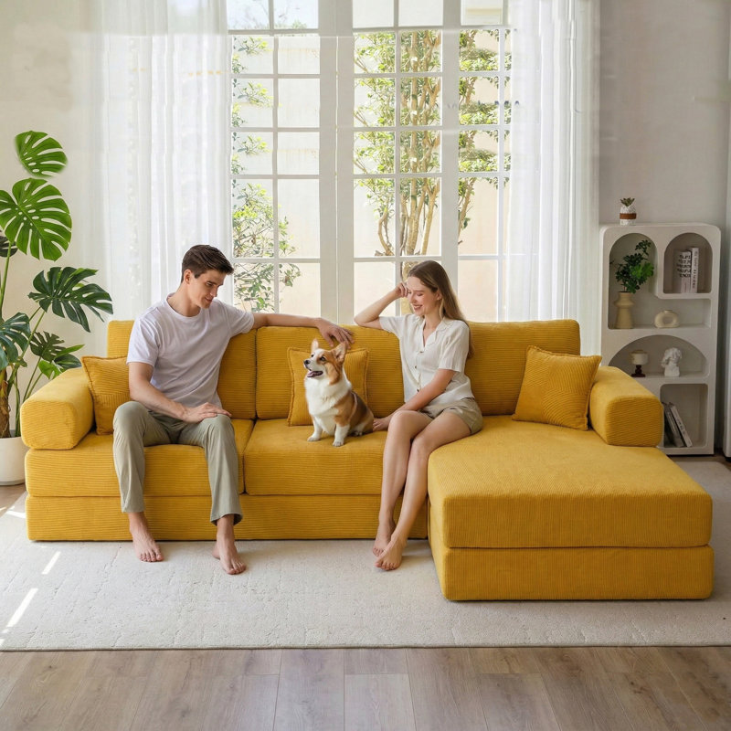 Canapé-lit modulaire et convertible 108 po Corduroy, Jaune