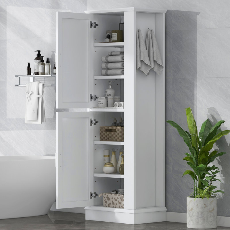 Tall Bathroom Storage Cabinet, Freestanding Storage Cabinet With Hook And Adjustable Shelf, Mdf Board, White (Old Sku:Wf326356aak)