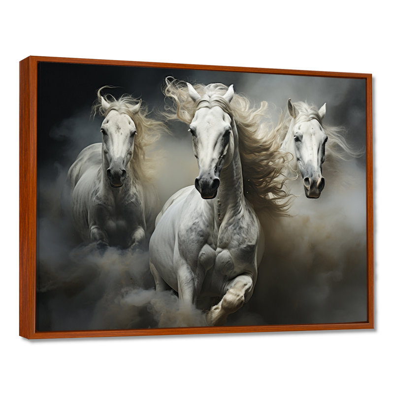 «White Beige Horse Equine Harmony», reproduction d'art sur toile encadrée, H 24 po x l 32 po, Cadre flottant brun