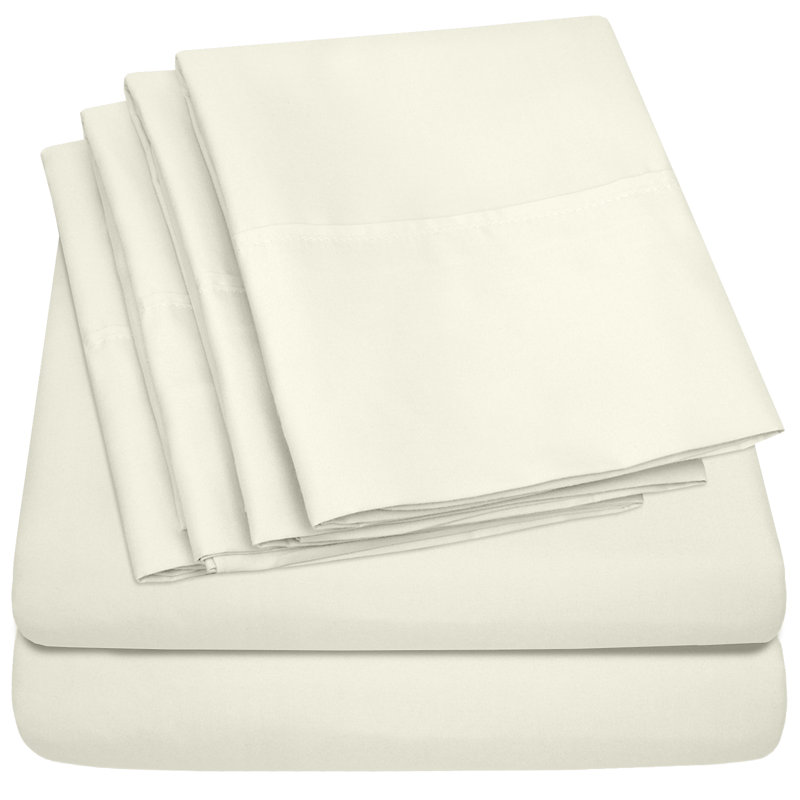 18-24" Extra Deep Pocket Luxury Microfiber Solid Sheet Set with Bonus Pillowcases, King Sheet Set with 4 Pillowcases, Ivory